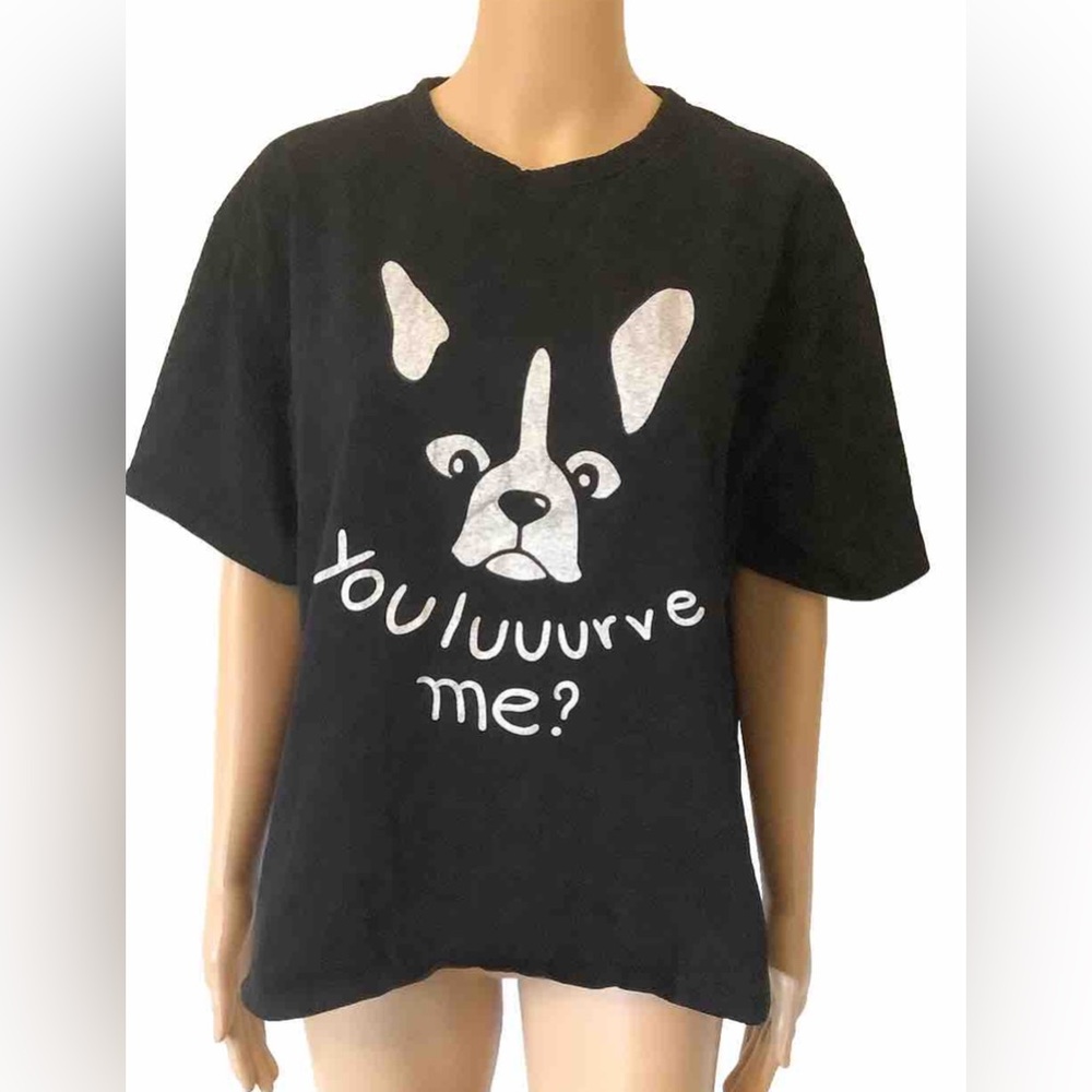 Cute Dog Black Size Small Women’s Tee Oversized, Black